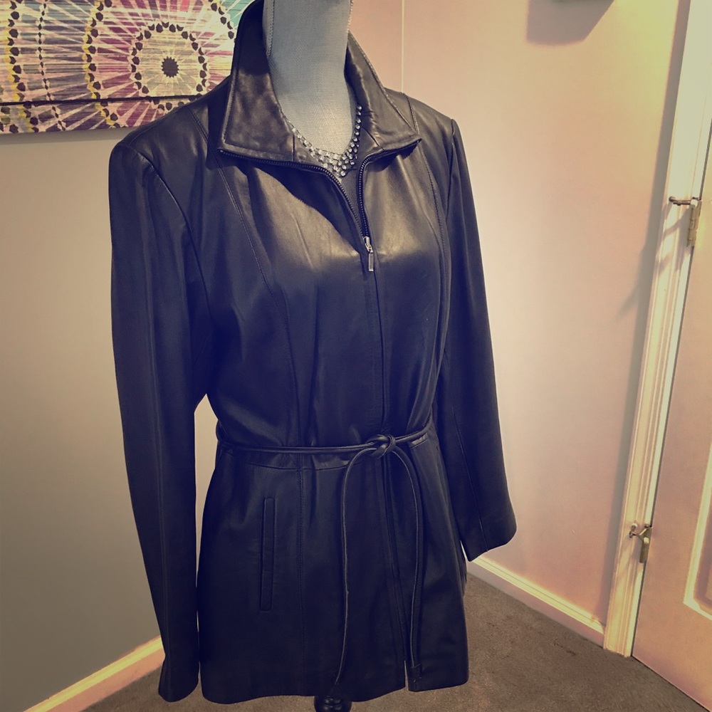 JLC leather jacket size large black vintage belt