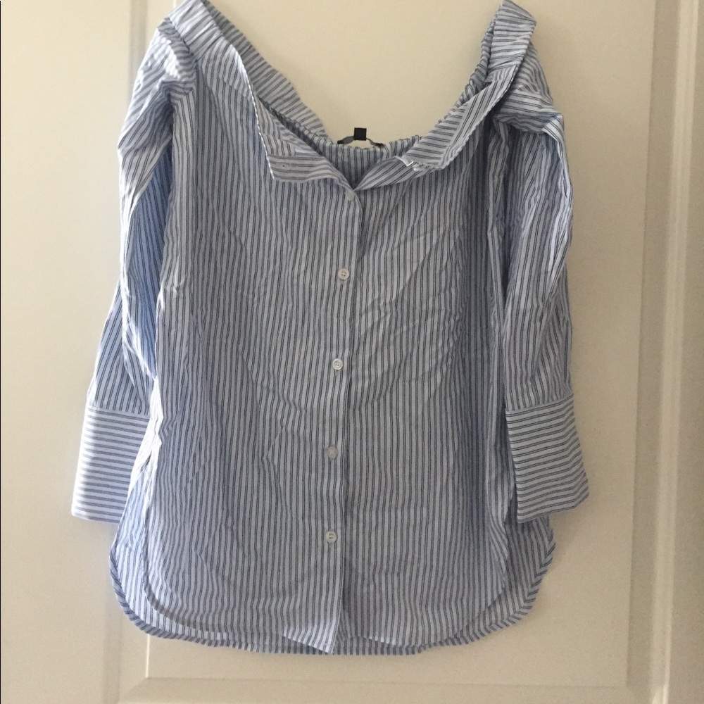Striped off the shoulder button up