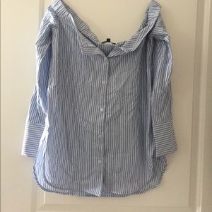 Striped off the shoulder button up
