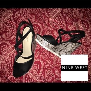Nine West Snake Skin Print Wedges/Sandals Size 8.5