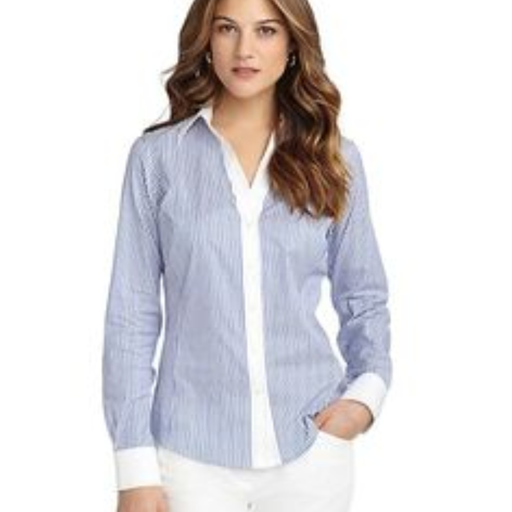 Brooks Bros Fitted Stretch Pinstripe Shirt sz 14