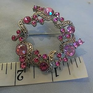 Beautiful Pink Jeweled Silver-toned Brooch