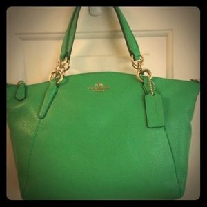 Coach mini Kelsey satchel in green pebble leather