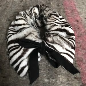 Zebra print rabbit fur collar/scarf/wrap