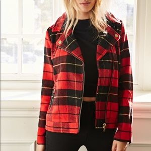 Forever21 red plaid Moto jacket