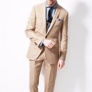 Ludlow slim suit Italian linen-cotton light walnut