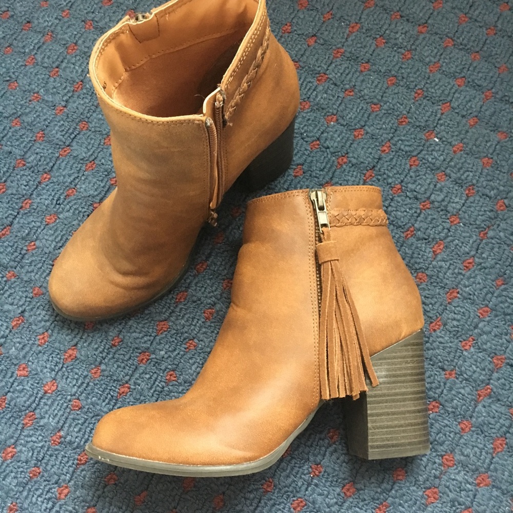 Brown leather booties