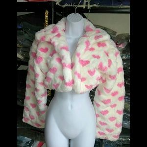 Cute Faux Fur Heart Design Coat Size M