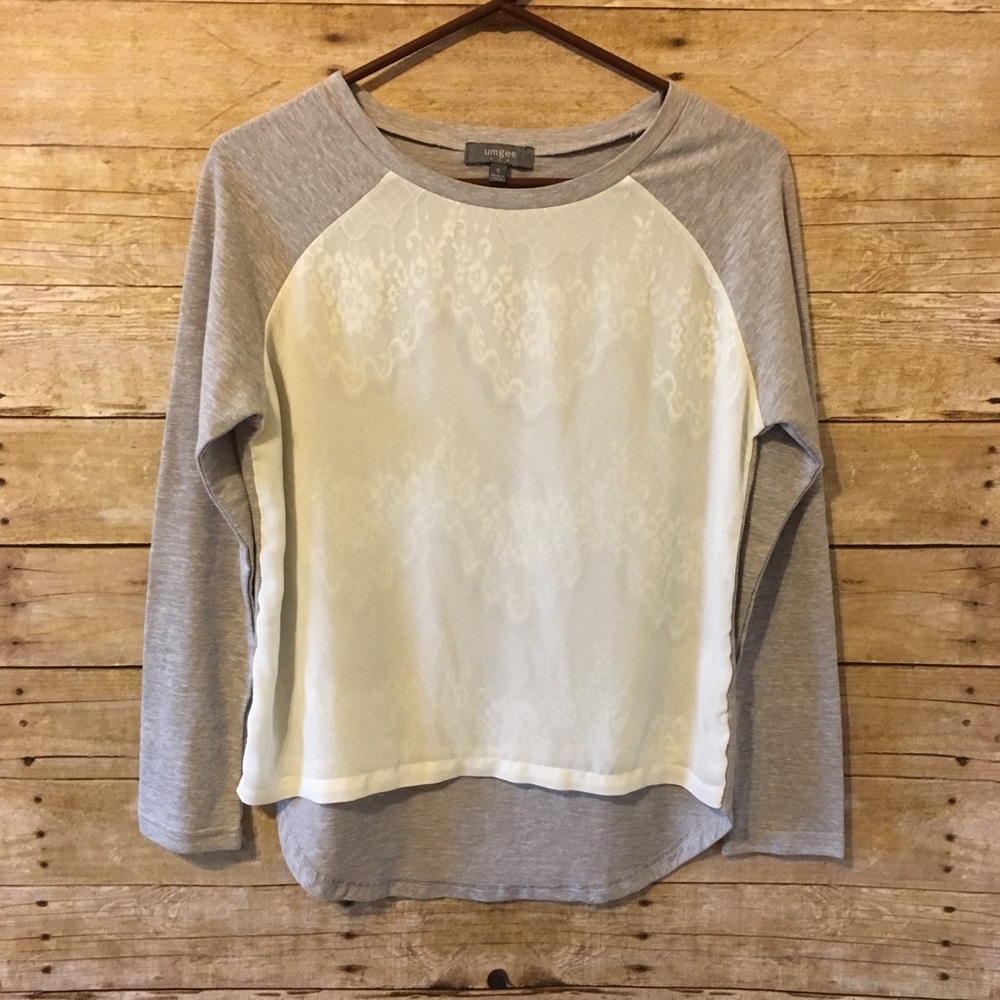 Umgee Top Gray with lace and ivory/cream overlay