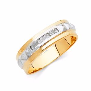 14k Yellow White Gold  6 mm Baguette Wedding Band