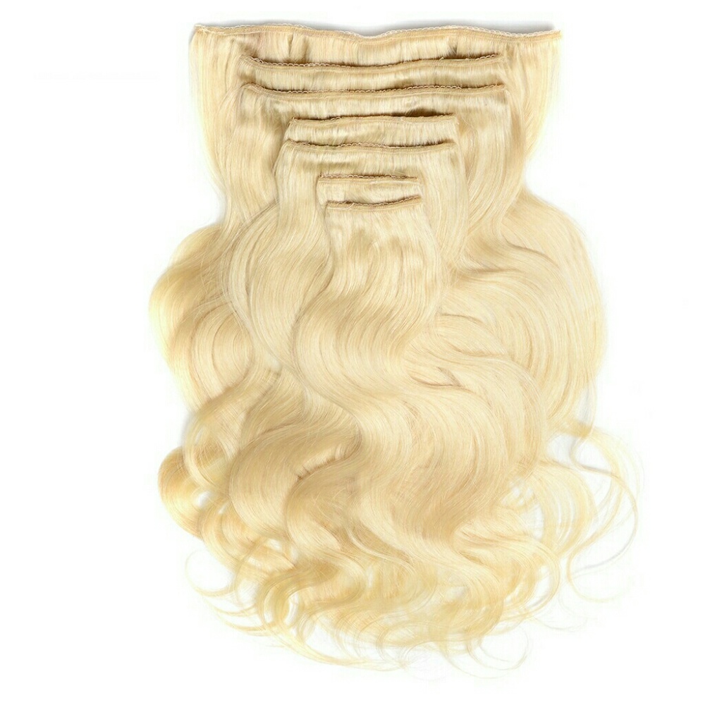 Platinum Blonde Wavy clip in Human Hair extensions