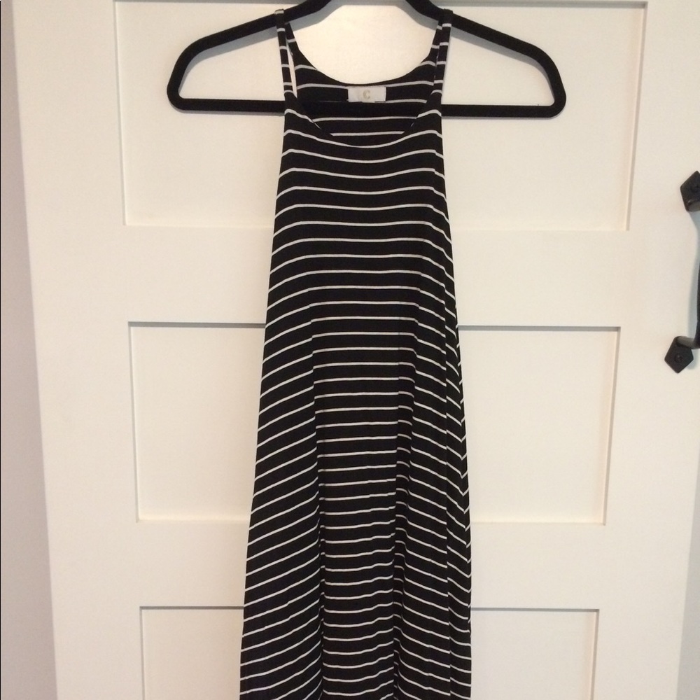 Black & White stripe jersey knit dress w/ pockets
