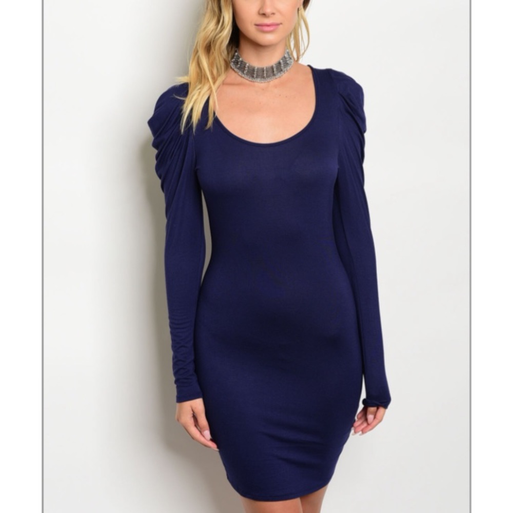 Navy ruffle sleeve dress