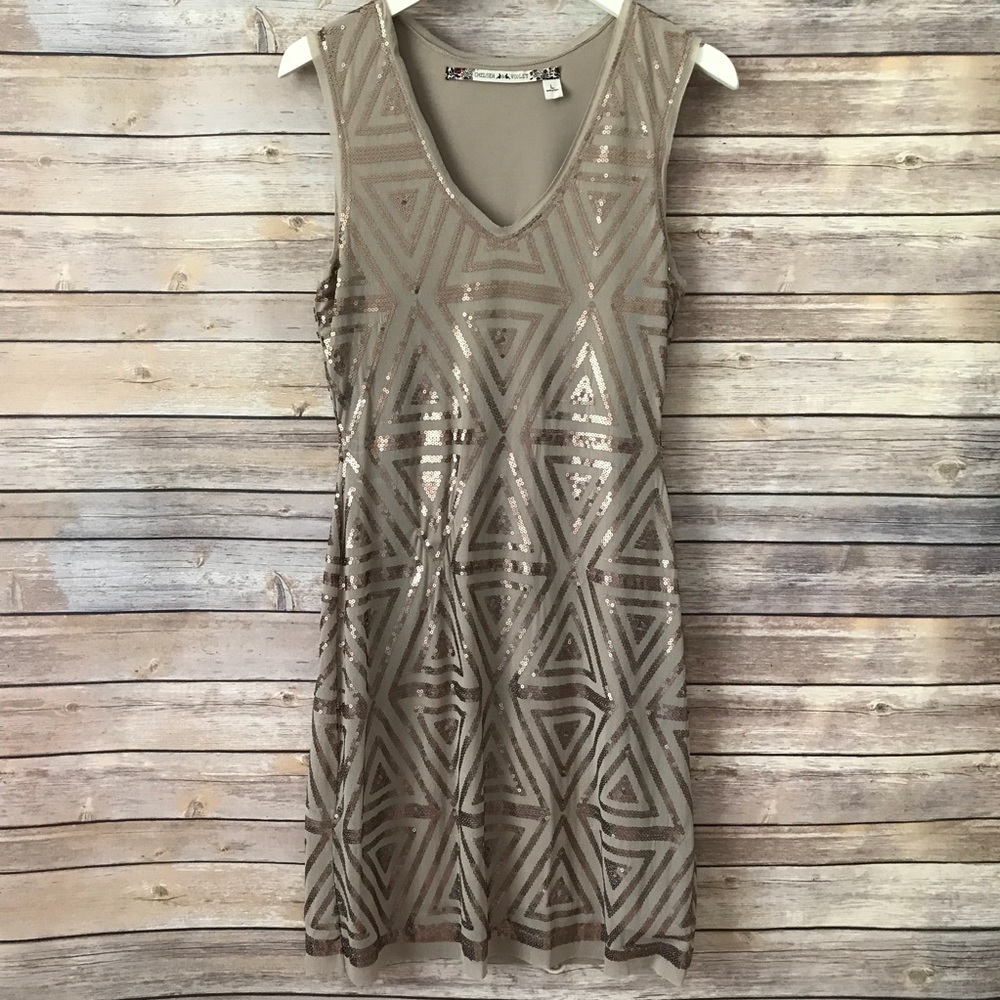 NWOT Nude/Gold sequined party dress