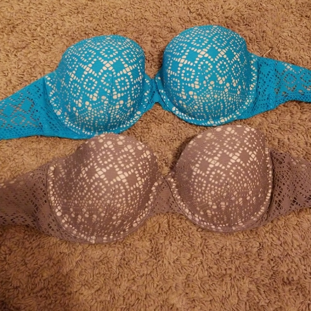 Two strapless bras