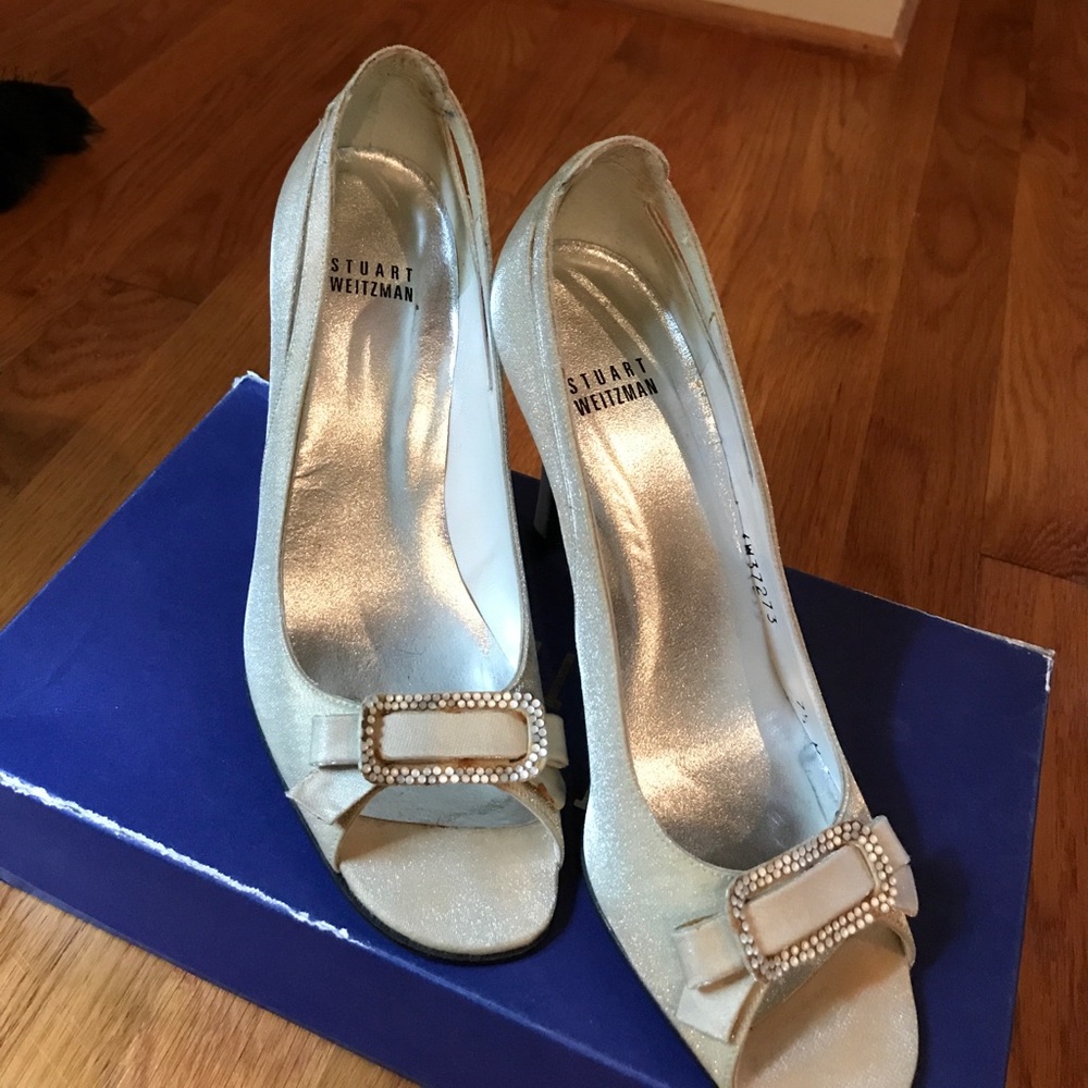 Stuart Weitzman Oyster Sparkle Lame Heels