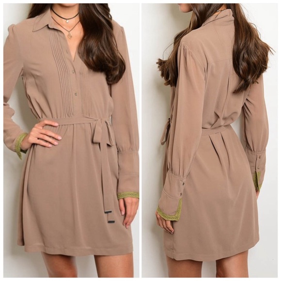 Mocha Long sleeve chiffon tunic dress - Picture 1 of 3