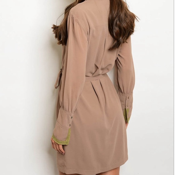 Mocha Long sleeve chiffon tunic dress - Picture 3 of 3