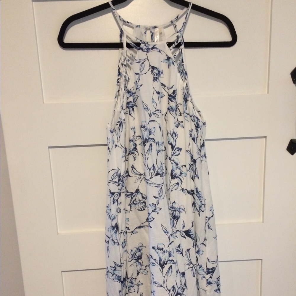 NWT White and Blue Floral Print Boutique Dress