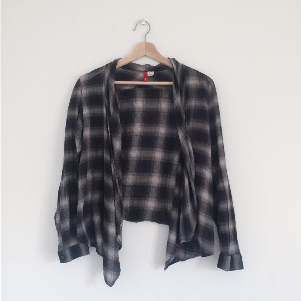 Divided plaid open cardigan