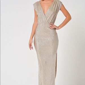 Rare London Metallic Plunge Maxi Dress
