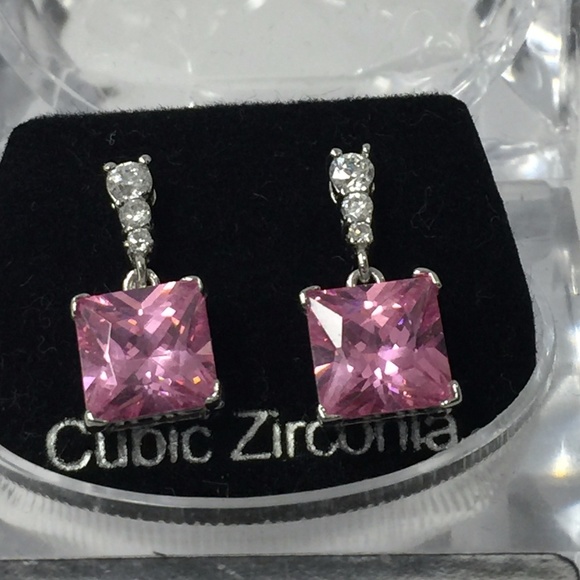 Jaclyn Smith Jewelry - Cubic Zirconia 3-stone with Pink stone earrings