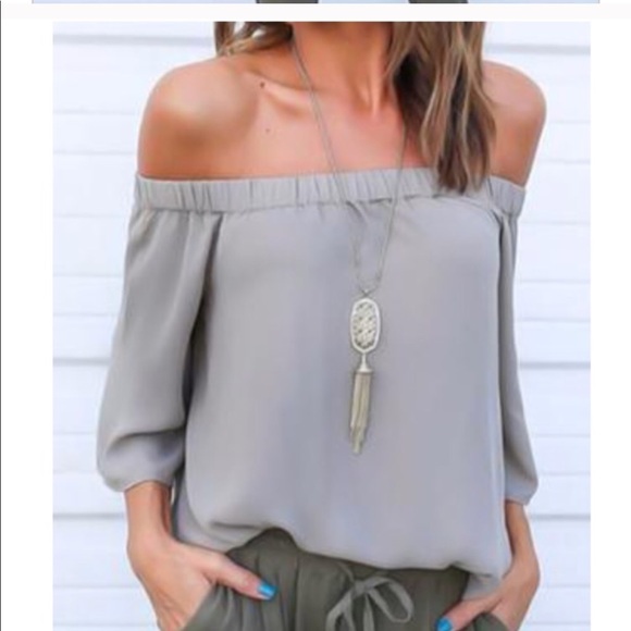 Pale Grey off the Shoulder Top - Picture 2 of 3