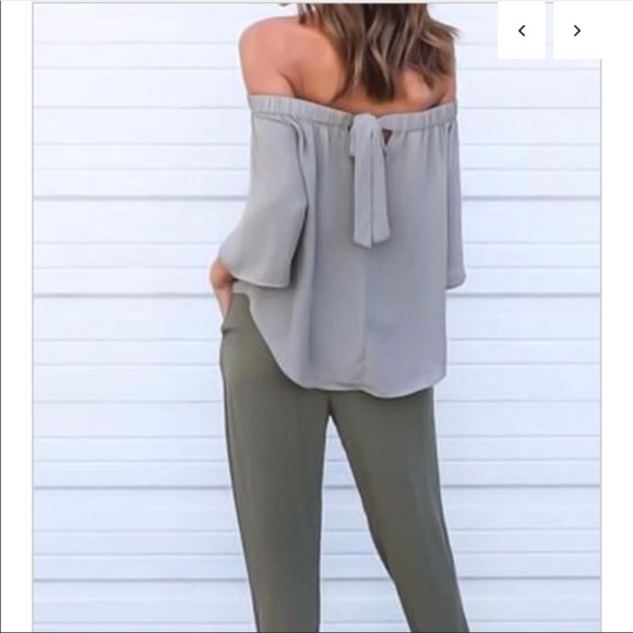Pale Grey off the Shoulder Top - Picture 3 of 3