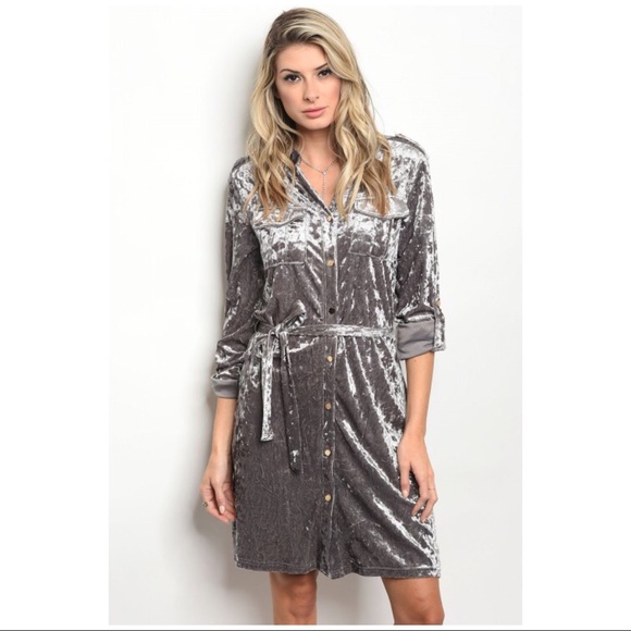 Silver Gray Crushed Velvet Shift Dress NWT - Picture 2 of 3