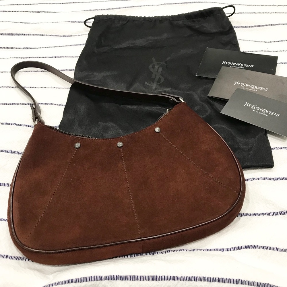 Suede “YSL” Banana Brown Suede Mini Shoulder Bag