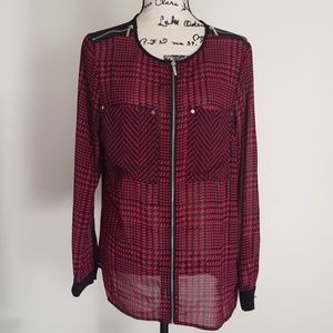 Michael Kors || Sheer Houndstooth Zip Blouse