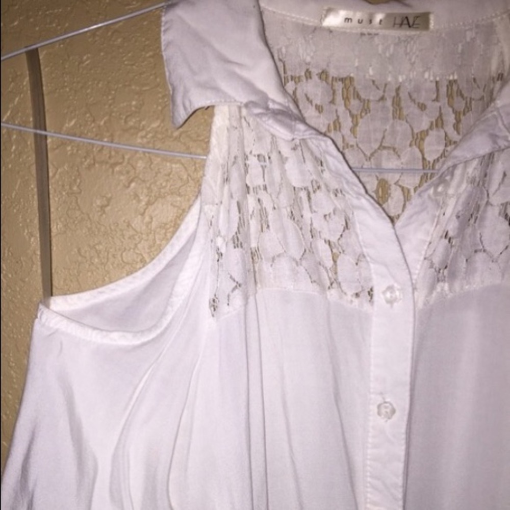 Cut out shoulder white blouse