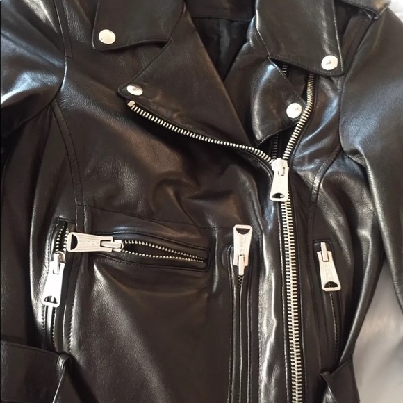 R13 black leather shrunken Moto jacket - Picture 2 of 8