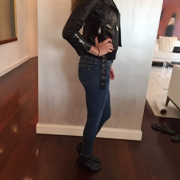 R13 black leather shrunken Moto jacket - Picture 7 of 8