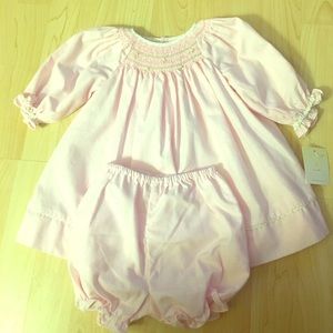 Petit Ami pink baby girl smock NWT