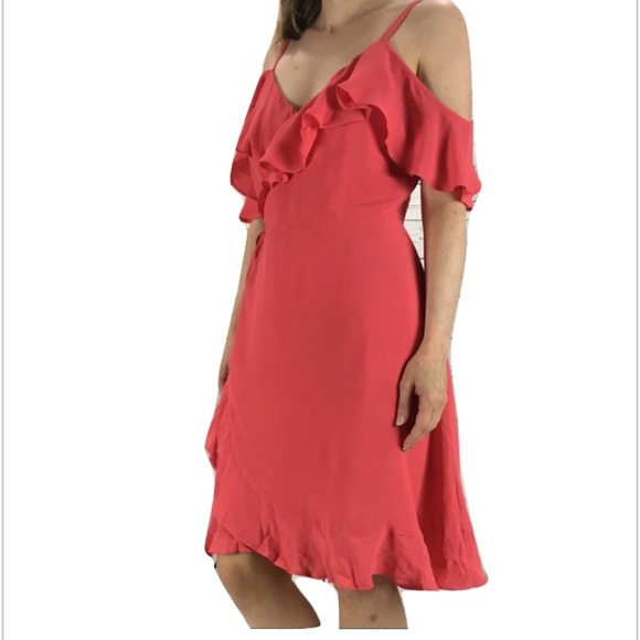 Cupcakes Cashmere Coral Ruffle Wrap Dress NWT - Picture 3 of 4