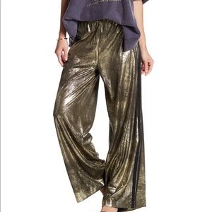 Free People Vegan Leather Gold Track Pant