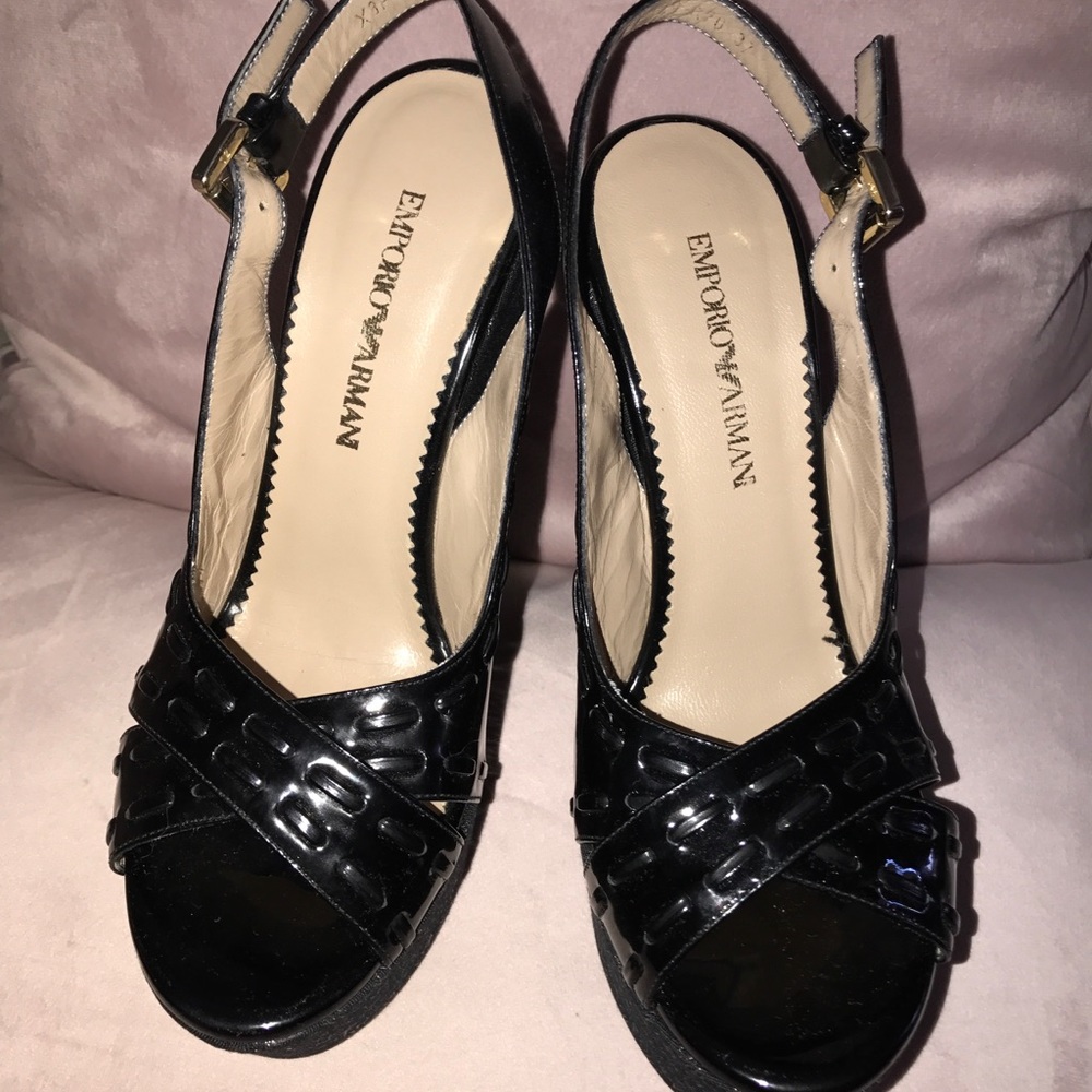 Emporio Armani Pattern Leather Wedge platf Sandals