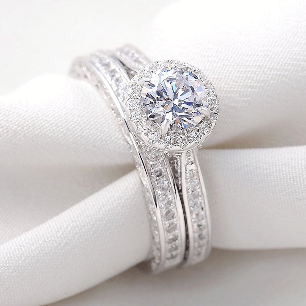 💍Sophisticated Bridal Solid Sliver Ring Set, 5-12 - Picture 2 of 8