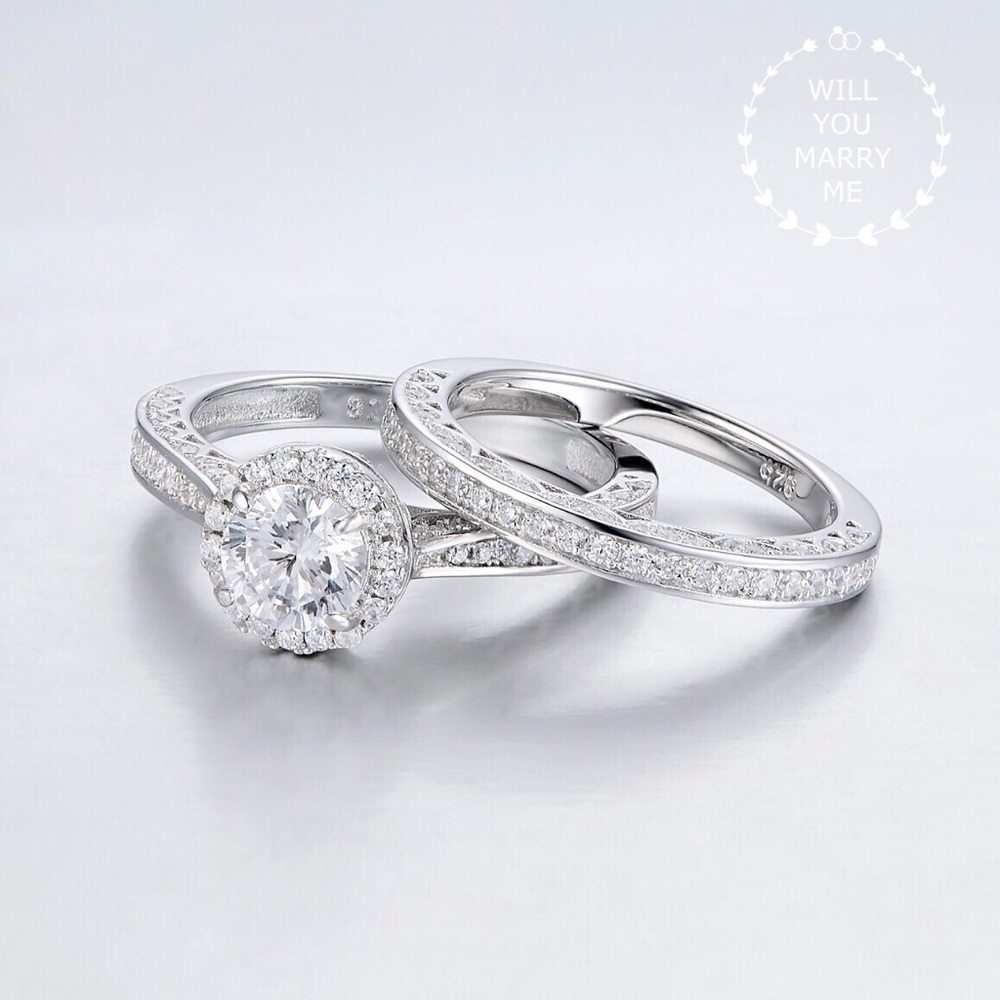 💍Sophisticated Bridal Solid Sliver Ring Set, 5-12