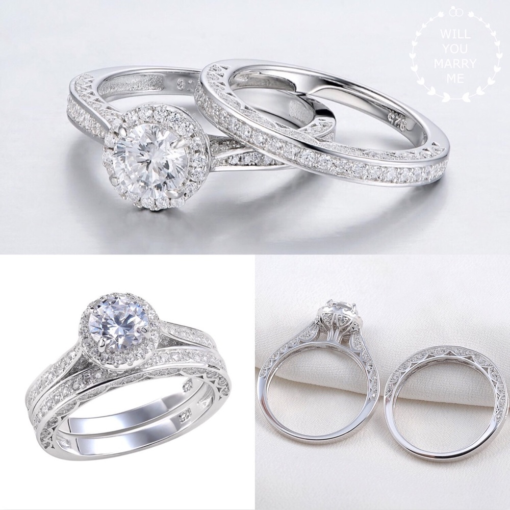 💍Sophisticated Bridal Solid Sliver Ring Set, 5-12 - Picture 4 of 8