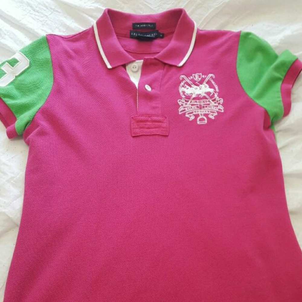 POLO Ralph Lauren green pink polo short sleeve