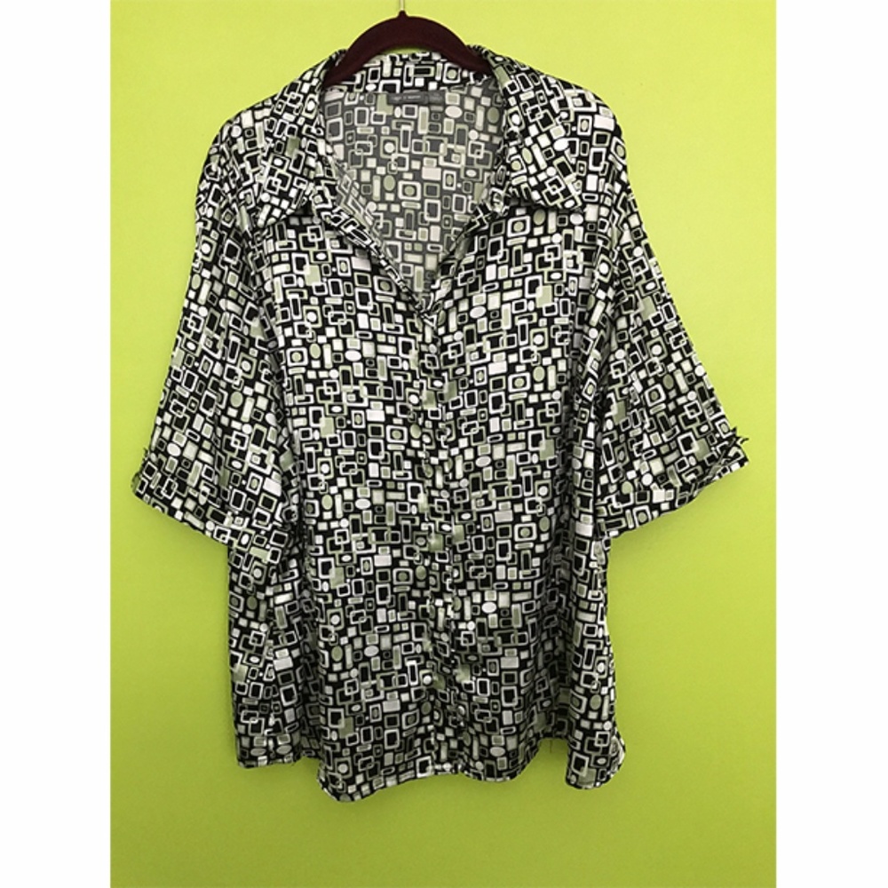 Apt. 9 Long Sleeve Black Geo Square Top Plus Sz 3X