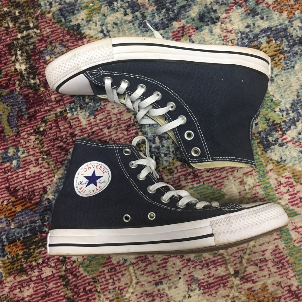 Navy blue high top converse