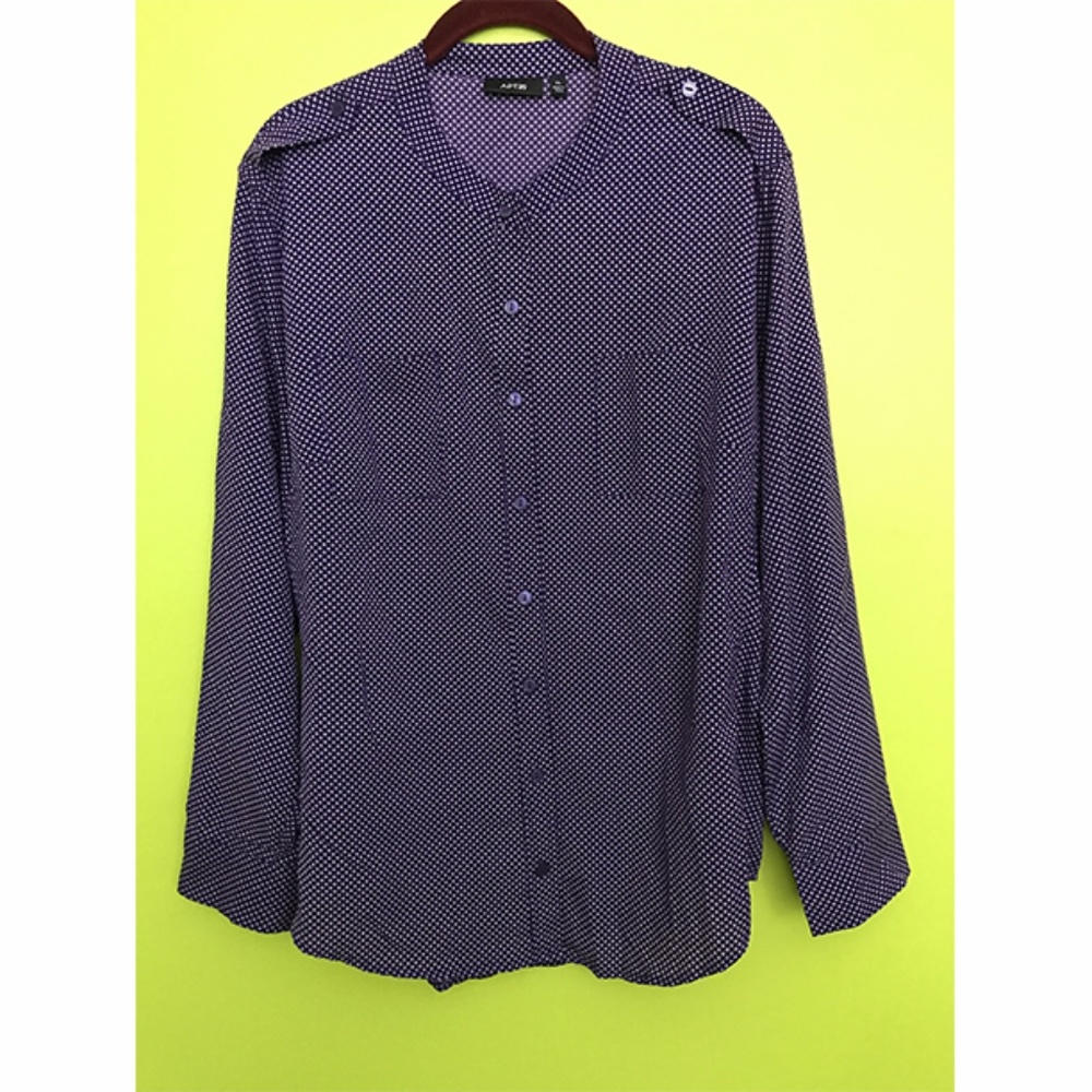 Apt 9 Long Sleeve White Square Dot Indigo Top XL