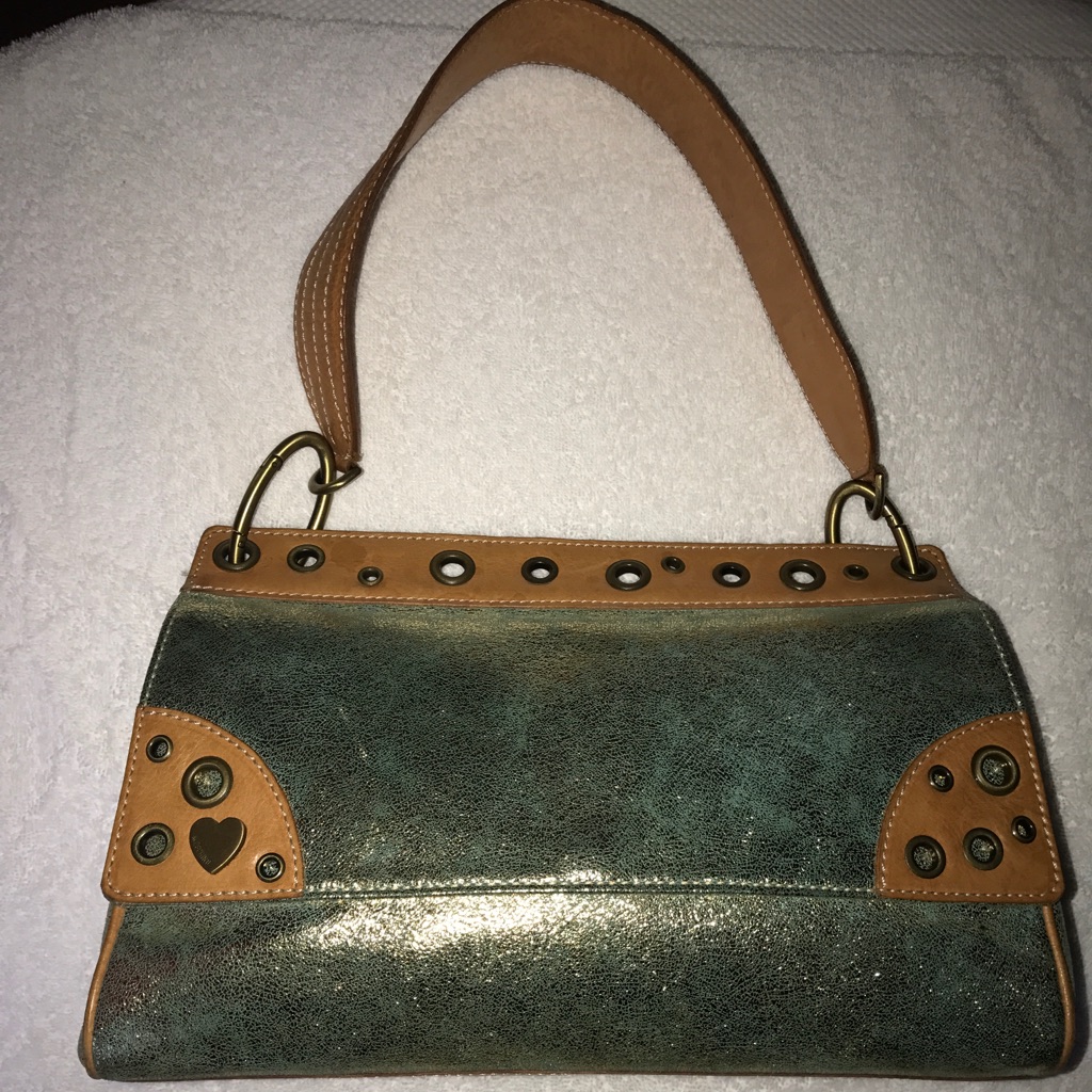 Moschino Shoulder Green Gold Leather Bag Authentic