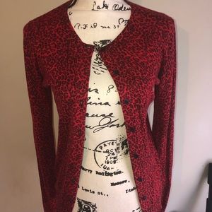 Red leopard print Ann Taylor cardigan