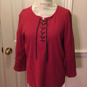Ladies red ribbed knit top