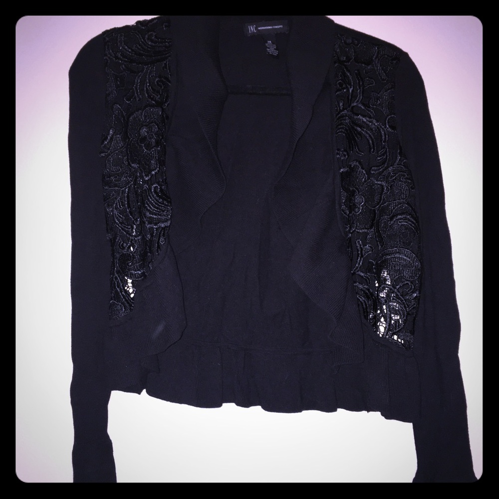 PRICE DROP! INC black cropped cardigan with lace