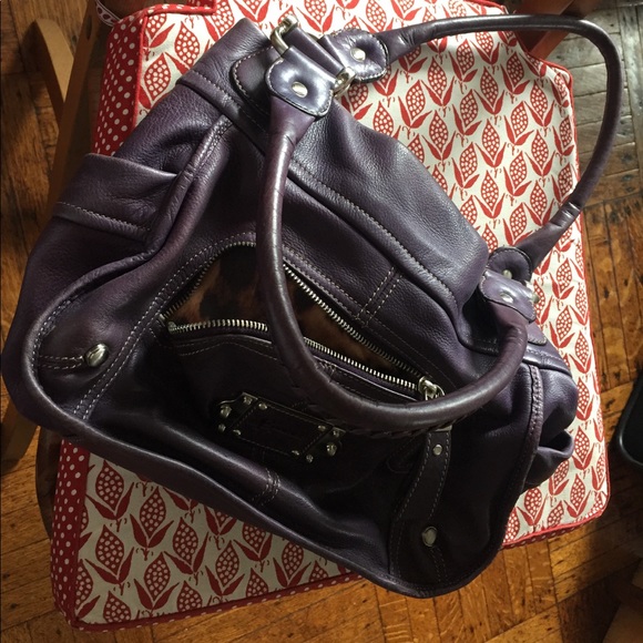 B Makowsky violet leather shoulder bag - vintage - Picture 1 of 7